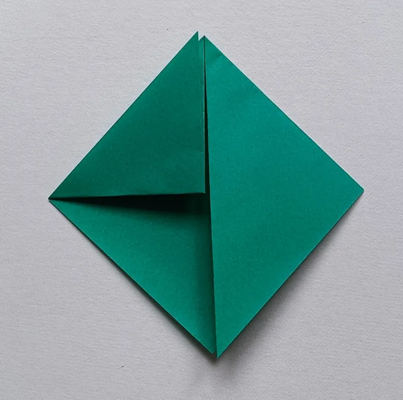 Fold the bottom left flap up to the top corner