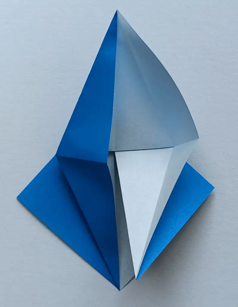 (1) Fold up the top layer to the crease to make a diamond shape